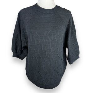 Vintage Textured Top Womens One Size Black Made in USA 80s Lagenlook Scandi Boxy